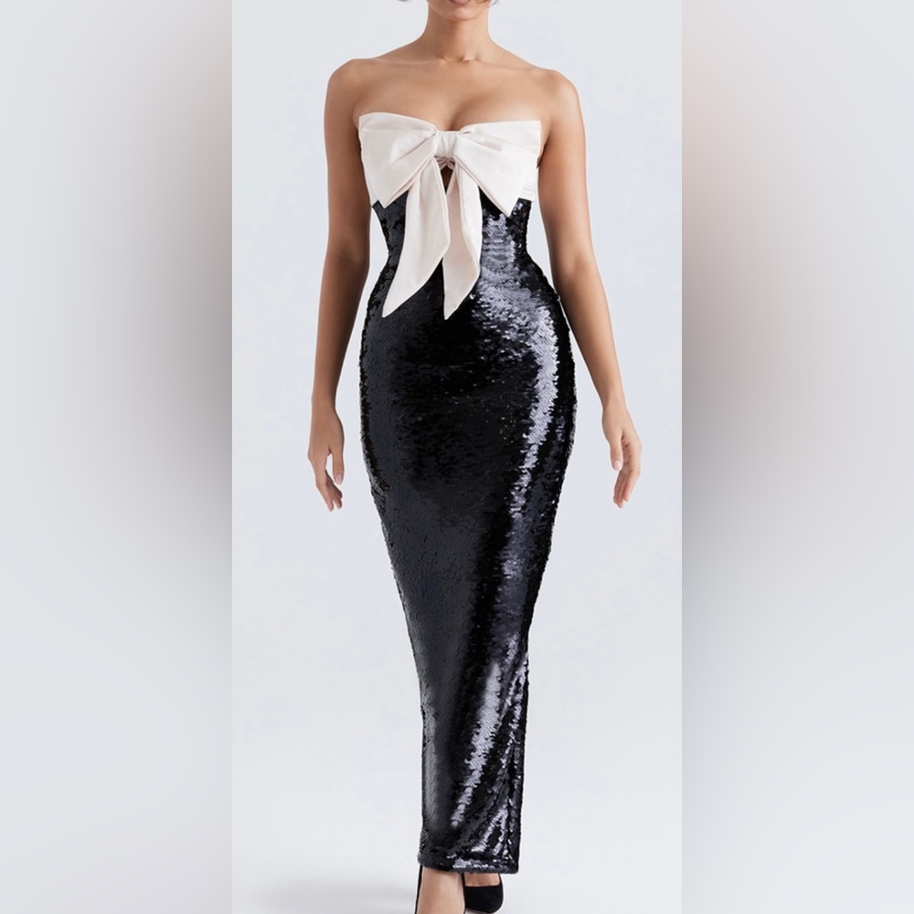 House of CB Black and White Strapless Dress